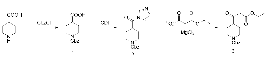 3-(N-CBZ-哌啶-4-基)-3-氧代丙酸乙酯的制备