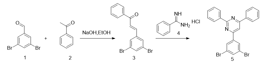 4-(3，5-二溴苯基)-2，6-二苯基嘧啶的制备和应用