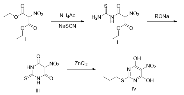 5-硝基-2-(丙基硫代)嘧啶-4,6-二醇的制备