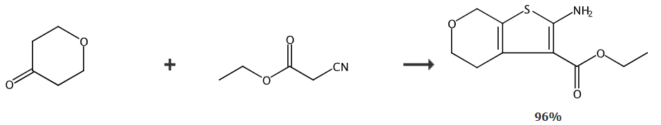 2-氨基-4,7-二氢噻吩[2,3-C]吡喃-3-羧酸乙酯的合成路线