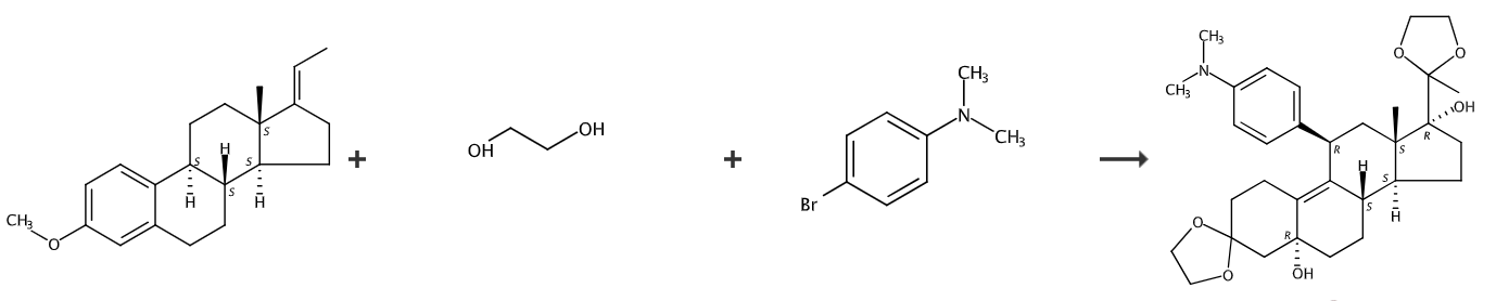  (5A,11B)-11-[4-(二甲基氨基)苯基]-5,17-二羟基-19-去甲基雄甾-9-烯-3,20-二酮双(1,2-乙二醇)环缩醛的合成路线