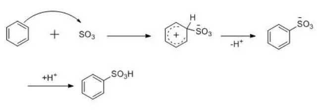 三氧化硫作为亲电试剂，对芳环进行亲电取代反应