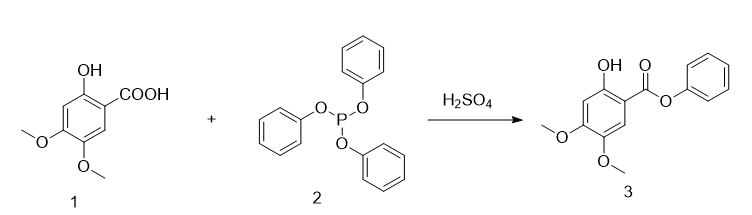 2-羟基-4，5-二甲氧基苯甲酸苯酯的合成路线
