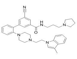 5-Cyano-2'-{4-[2-(3-methyl-1H-indol-1-yl)ethyl]-1-piperazinyl}-N-[3-(1-pyrrolidinyl)propyl]-3-biphenylcarboximidic acid