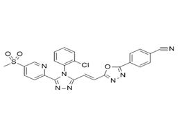 	(E)-4-(5-(2-(4-(2-chlorophenyl)-5-(5-(methylsulfonyl)pyridin-2-yl)-4H-1,2,4-triazol-3-yl)vinyl)-1,3,4-oxadiazol-2-yl)benzonitrile