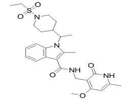 1-(1-(1-(ethylsulfonyl)piperidin-4-yl)ethyl)-N-((4-methoxy-6-methyl-2-oxo-1,2-dihydropyridin-3-yl)methyl)-2- methyl-1H-indole-3-carboxamide