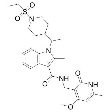 	1-(1-(1-(ethylsulfonyl)piperidin-4-yl)ethyl)-N-((4-methoxy-6-methyl-2-oxo-1,2-dihydropyridin-3-yl)methyl)-2- methyl-1H-indole-3-carboxamide