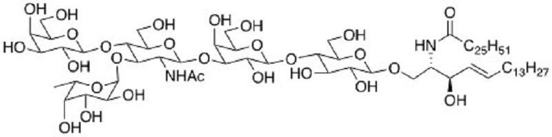 Fuca1,3(Galb1,4)GlcNAcb1,3Galb1,4Glc Ceramide                Synonym:?LNPFIII Ceramide