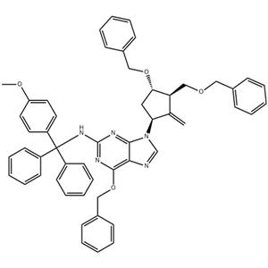 6-(benzyloxy)-9-((1S,3R,4S)-4-(benzyloxy)-3-(benzyloxymethyl)-2-methylenecyclopentyl)-N-((4-methoxyphenyl)diphenylmethyl)-9H-purin-2-amine