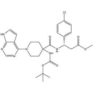Methyl (βS)-4-chloro-β-[[[4-[[(1,1-dimethylethoxy)carbonyl]amino]-1-(7H-pyrrolo[2,3-d]pyrimidin-4-yl)-4-piperidinyl]carbonyl]amino] benzenepropanoate