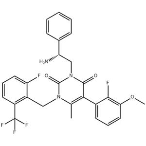 3-[2(R)-amino-2-phenylethyl]-5-(2-fluoro-3-methoxyphenyl)-1-[2-fluoro-6-(trifluoromethyl)benzyl]-6-methylpyrimidine-2,4(1H,3H)-dione