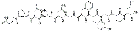 PYR-PRO-ASP-PRO-ASN-ALA-PHE-TYR-GLY-LEU-MET-NH2 结构式