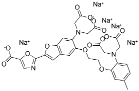 1-[2-(5-CARBOXYOXAZOL-2-YL)-6-AMINOBENZOFURAN-5-OXY]-2-(2'-AMINO-5'-METHYLPHENOXY)-ETHANE-N,N,N',N'-TETRAACETIC ACID, 5NA 结构式
