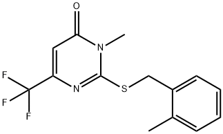 3-Methyl-2-[(2-methylbenzyl)sulfanyl]-6-(trifluoromethyl)-4(3H)-pyrimidinone 结构式