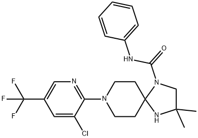 8-[3-CHLORO-5-(TRIFLUOROMETHYL)-2-PYRIDINYL]-3,3-DIMETHYL-N-PHENYL-1,4,8-TRIAZASPIRO[4.5]DECANE-1-CARBOXAMIDE 结构式