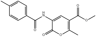 6-甲基-3-(4-甲基苯甲酰氨基)-2-氧代-2H-吡喃-5-羧酸甲酯 结构式