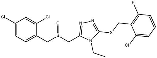 (5-[(2-CHLORO-6-FLUOROBENZYL)SULFANYL]-4-ETHYL-4H-1,2,4-TRIAZOL-3-YL)METHYL 2,4-DICHLOROBENZYL SULFOXIDE 结构式