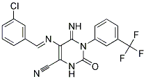 5-(1-Aza-2-(3-chlorophenyl)vinyl)-4-imino-2-oxo-3-(3-(trifluoromethyl)phenyl)-1H-1,3-diazine-6-carbonitrile 结构式