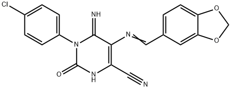5-(1-AZA-2-BENZO[3,4-D]1,3-DIOXOLEN-5-YLVINYL)-3-(4-CHLOROPHENYL)-4-IMINO-2-OXO-1H-1,3-DIAZINE-6-CARBONITRILE 结构式