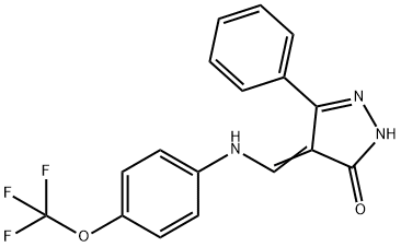 5-PHENYL-4-([4-(TRIFLUOROMETHOXY)ANILINO]METHYLENE)-2,4-DIHYDRO-3H-PYRAZOL-3-ONE 结构式