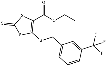 ETHYL 2-THIOXO-5-([3-(TRIFLUOROMETHYL)BENZYL]SULFANYL)-1,3-DITHIOLE-4-CARBOXYLATE 结构式
