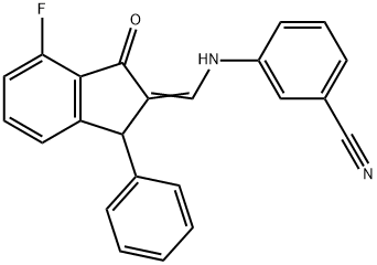 3-([(4-FLUORO-3-OXO-1-PHENYL-1,3-DIHYDRO-2H-INDEN-2-YLIDEN)METHYL]AMINO)BENZENECARBONITRILE 结构式