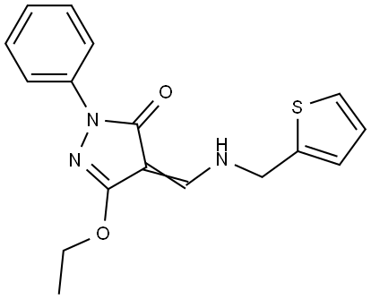 5-Ethoxy-2-phenyl-4-([(2-thienylmethyl)amino]methylene)-2,4-dihydro-3H-pyrazol-3-one 结构式