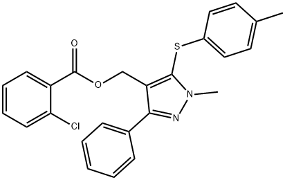 (1-Methyl-5-[(4-methylphenyl)sulfanyl]-3-phenyl-1H-pyrazol-4-yl)methyl 2-chlorobenzenecarboxylate 结构式