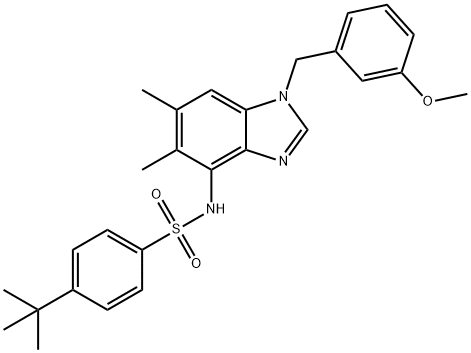 4-(TERT-BUTYL)-N-[1-(3-METHOXYBENZYL)-5,6-DIMETHYL-1H-1,3-BENZIMIDAZOL-4-YL]BENZENESULFONAMIDE 结构式