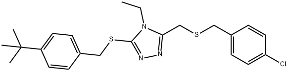 3-([4-(TERT-BUTYL)BENZYL]SULFANYL)-5-([(4-CHLOROBENZYL)SULFANYL]METHYL)-4-ETHYL-4H-1,2,4-TRIAZOLE 结构式