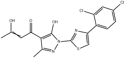 1-(1-[4-(2,4-DICHLOROPHENYL)-1,3-THIAZOL-2-YL]-5-HYDROXY-3-METHYL-1H-PYRAZOL-4-YL)-3-HYDROXY-2-BUTEN-1-ONE 结构式