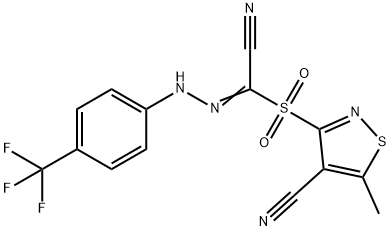 3-((CYANO-2-[4-(TRIFLUOROMETHYL)PHENYL]CARBOHYDRAZONOYL)SULFONYL)-5-METHYL-4-ISOTHIAZOLECARBONITRILE 结构式