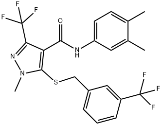 N-(3,4-DIMETHYLPHENYL)-1-METHYL-3-(TRIFLUOROMETHYL)-5-([3-(TRIFLUOROMETHYL)BENZYL]SULFANYL)-1H-PYRAZOLE-4-CARBOXAMIDE 结构式