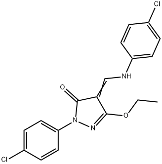 4-[(4-CHLOROANILINO)METHYLENE]-2-(4-CHLOROPHENYL)-5-ETHOXY-2,4-DIHYDRO-3H-PYRAZOL-3-ONE 结构式