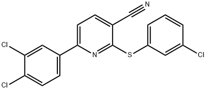 2-[(3-CHLOROPHENYL)SULFANYL]-6-(3,4-DICHLOROPHENYL)NICOTINONITRILE 结构式