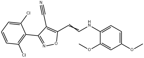 3-(2,6-DICHLOROPHENYL)-5-[2-(2,4-DIMETHOXYANILINO)VINYL]-4-ISOXAZOLECARBONITRILE 结构式