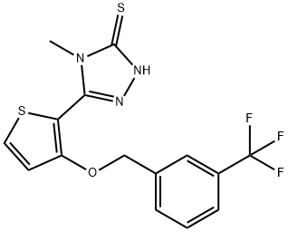 4-METHYL-5-(3-([3-(TRIFLUOROMETHYL)BENZYL]OXY)-2-THIENYL)-4H-1,2,4-TRIAZOL-3-YLHYDROSULFIDE 结构式