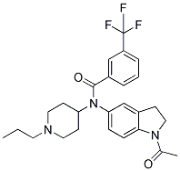 N-(1-ACETYL-2,3-DIHYDRO-(1H)-INDOL-5-YL)-N-(1-PROPYLPIPERIDIN-4-YL)3-(TRIFLUOROMETHYL)BENZAMIDE 结构式