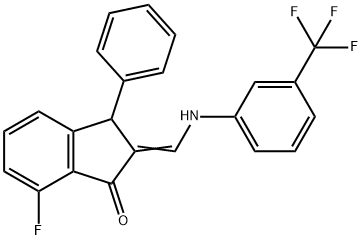 7-FLUORO-3-PHENYL-2-([3-(TRIFLUOROMETHYL)ANILINO]METHYLENE)-1-INDANONE 结构式