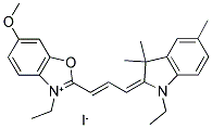 1-ETHYL-3,3,5-TRIMETHYL-2-(3-(6-METHOXY-3-ETHYL-BENZOXAZOLINYLIDENE)-1-PROPENYL) INDOLIUM IODIDE 结构式