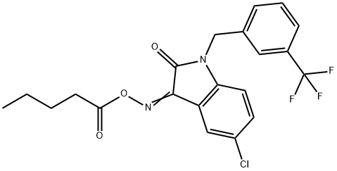 5-CHLORO-3-[(PENTANOYLOXY)IMINO]-1-[3-(TRIFLUOROMETHYL)BENZYL]-1,3-DIHYDRO-2H-INDOL-2-ONE 结构式