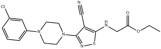 Ethyl 2-((3-[4-(3-chlorophenyl)piperazino]-4-cyano-5-isothiazolyl)amino)acetate 结构式