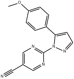 2-[5-(4-METHOXYPHENYL)-1H-PYRAZOL-1-YL]-5-PYRIMIDINECARBONITRILE 结构式