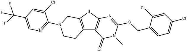 7-[3-CHLORO-5-(TRIFLUOROMETHYL)-2-PYRIDINYL]-2-[(2,4-DICHLOROBENZYL)SULFANYL]-3-METHYL-5,6,7,8-TETRAHYDROPYRIDO[4',3':4,5]THIENO[2,3-D]PYRIMIDIN-4(3H)-ONE 结构式