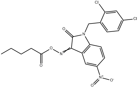 1-(2,4-DICHLOROBENZYL)-5-NITRO-3-[(PENTANOYLOXY)IMINO]-1,3-DIHYDRO-2H-INDOL-2-ONE 结构式