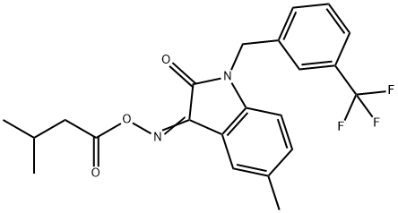 5-METHYL-3-([(3-METHYLBUTANOYL)OXY]IMINO)-1-[3-(TRIFLUOROMETHYL)BENZYL]-1,3-DIHYDRO-2H-INDOL-2-ONE 结构式