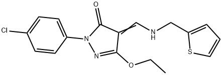 2-(4-CHLOROPHENYL)-5-ETHOXY-4-([(2-THIENYLMETHYL)AMINO]METHYLENE)-2,4-DIHYDRO-3H-PYRAZOL-3-ONE 结构式