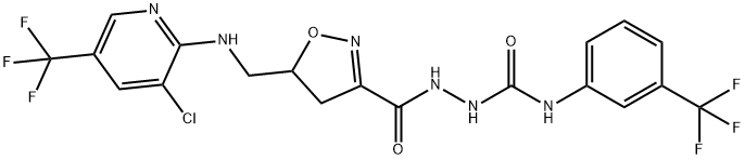 2-([5-(([3-CHLORO-5-(TRIFLUOROMETHYL)-2-PYRIDINYL]AMINO)METHYL)-4,5-DIHYDRO-3-ISOXAZOLYL]CARBONYL)-N-[3-(TRIFLUOROMETHYL)PHENYL]-1-HYDRAZINECARBOXAMIDE 结构式