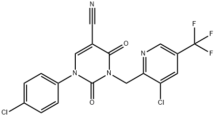 1-(4-CHLOROPHENYL)-3-([3-CHLORO-5-(TRIFLUOROMETHYL)-2-PYRIDINYL]METHYL)-2,4-DIOXO-1,2,3,4-TETRAHYDRO-5-PYRIMIDINECARBONITRILE 结构式