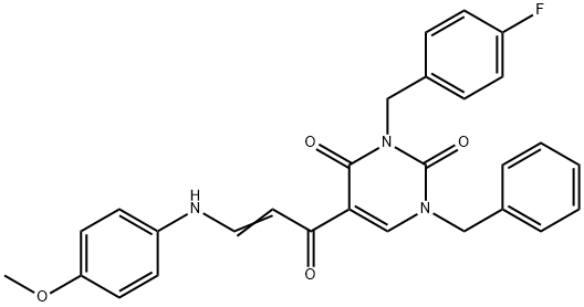 1-BENZYL-3-(4-FLUOROBENZYL)-5-[3-(4-METHOXYANILINO)ACRYLOYL]-2,4(1H,3H)-PYRIMIDINEDIONE 结构式